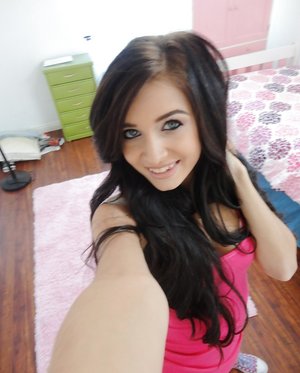 18 year old girl Barbie Bree strips to pink leg warmers in her bedroom